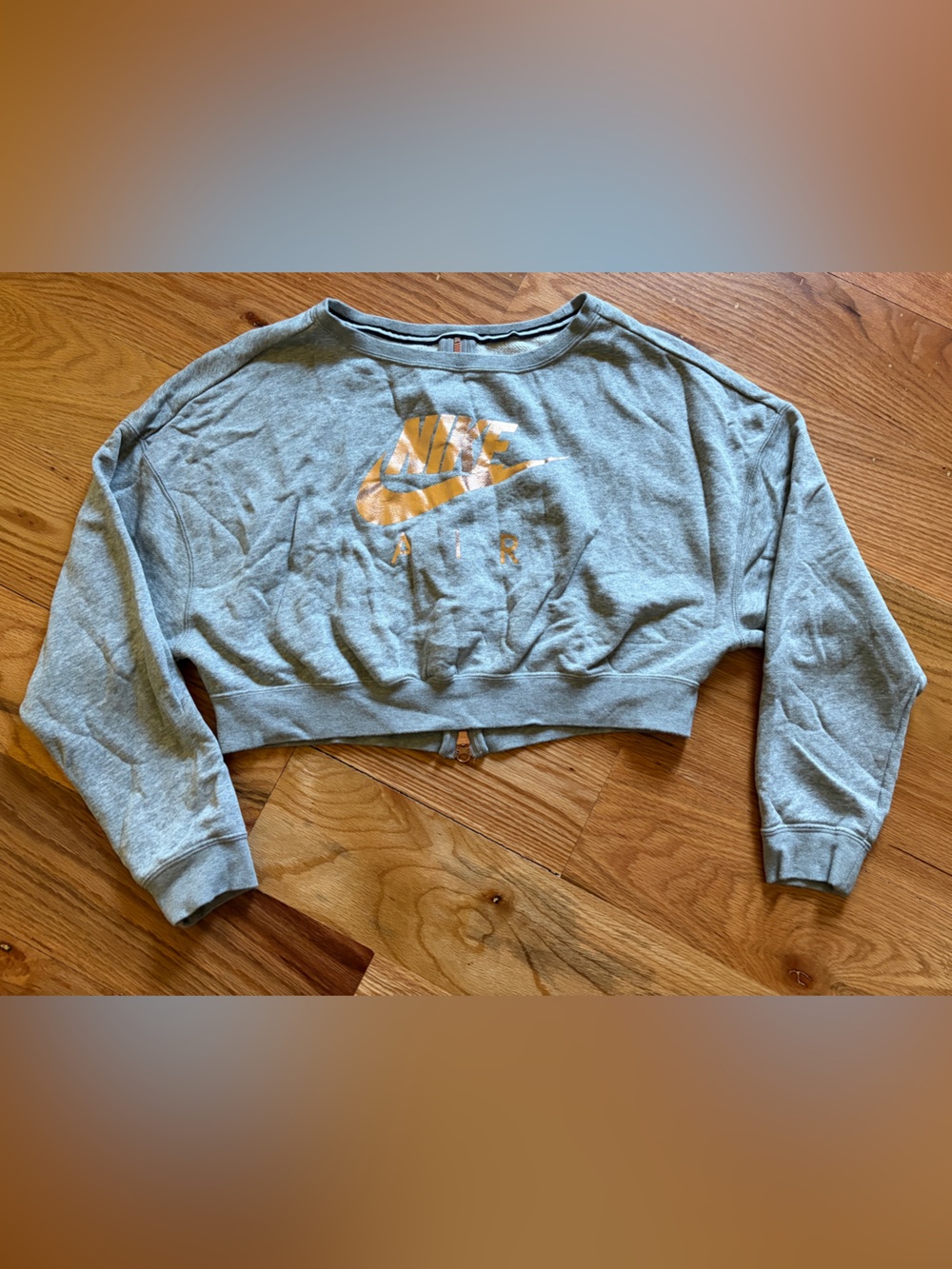 Nike Gray Cropped Sweatshirt with Orange Swoosh